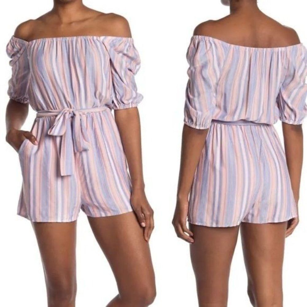 PAIGE Aubrie Stripe Self-Tie Waist Romper Afterglow Multi Small MSRP $198